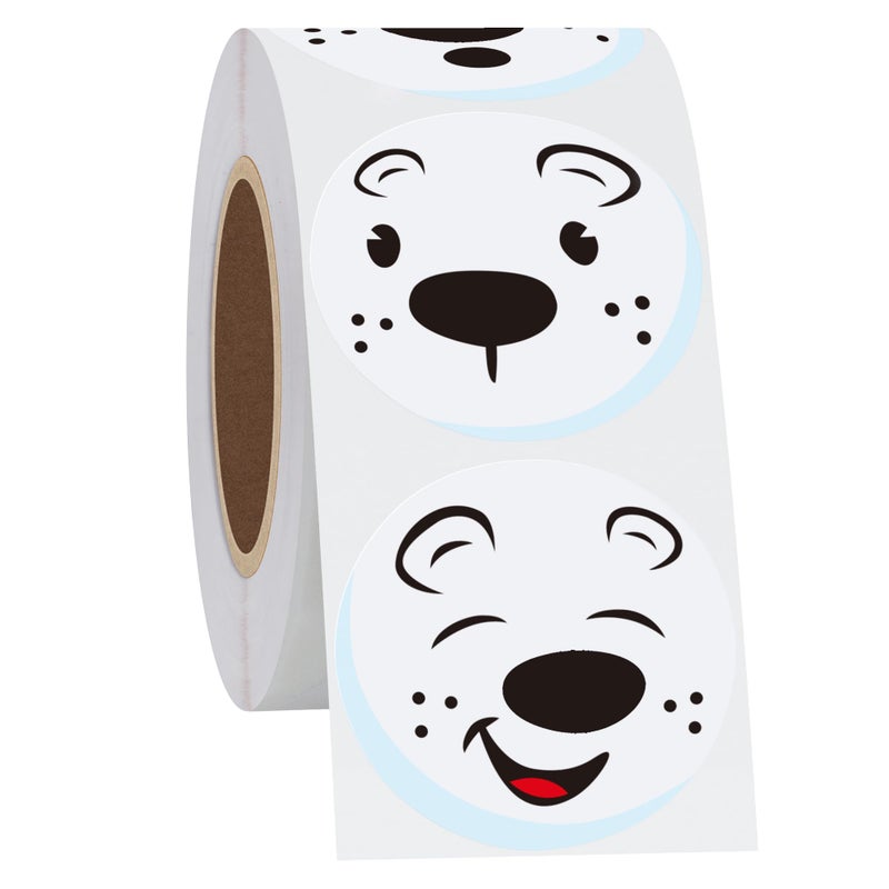 Hybsk Cute Polar Bear Face Stickers Animal Stickers 1.5" Round Cartoon White Bear Labels 500pcs per Roll - Image 4